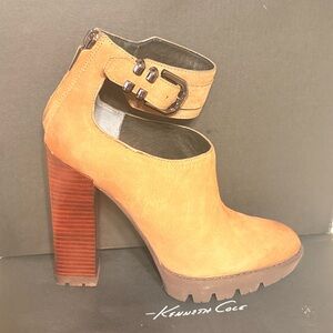 Kenneth Cole Tan Heeled Boots with Ankle Strap